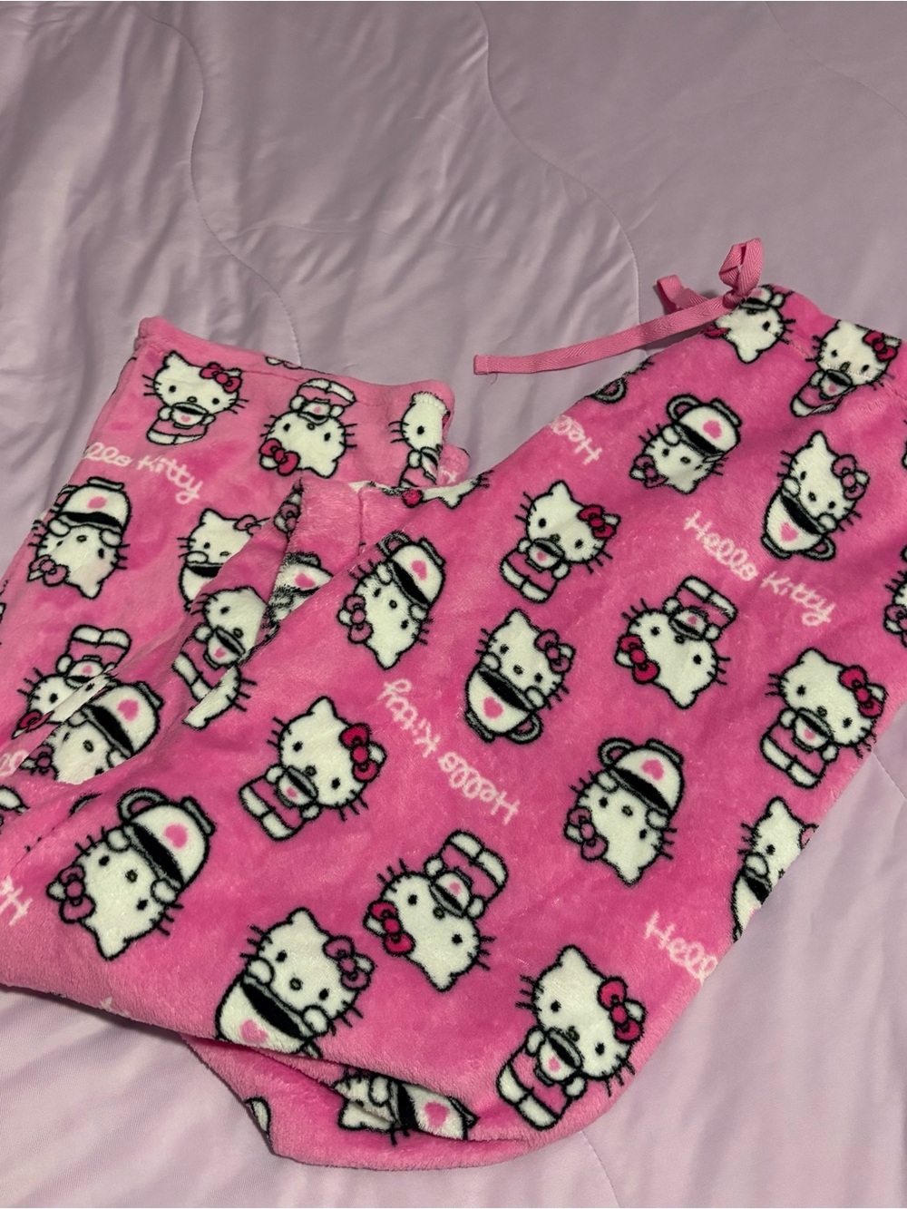 NWT Hello Kitty Pink Fleece Women's Pajama Pants Coffee Tea Latte HK PJs Sanrio